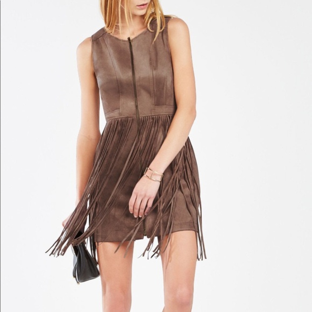 BCBG hamiin suede fringe dress